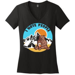 Bear Funny Camping I Hate People Women's V-Neck T-Shirt