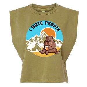 Bear Funny Camping I Hate People Garment-Dyed Women's Muscle Tee