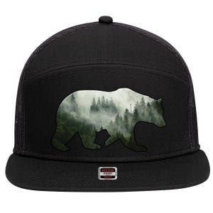 Bear Misty Forest Wilderness 7 Panel Mesh Trucker Snapback Hat