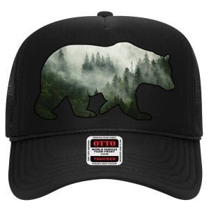 Bear Misty Forest Wilderness High Crown Mesh Back Trucker Hat