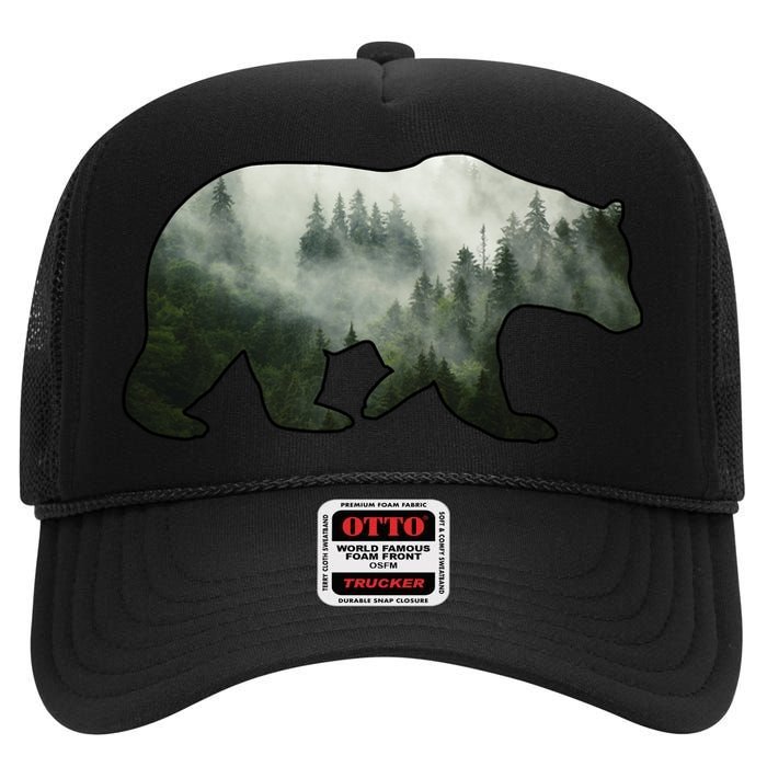 Bear Misty Forest Wilderness High Crown Mesh Back Trucker Hat