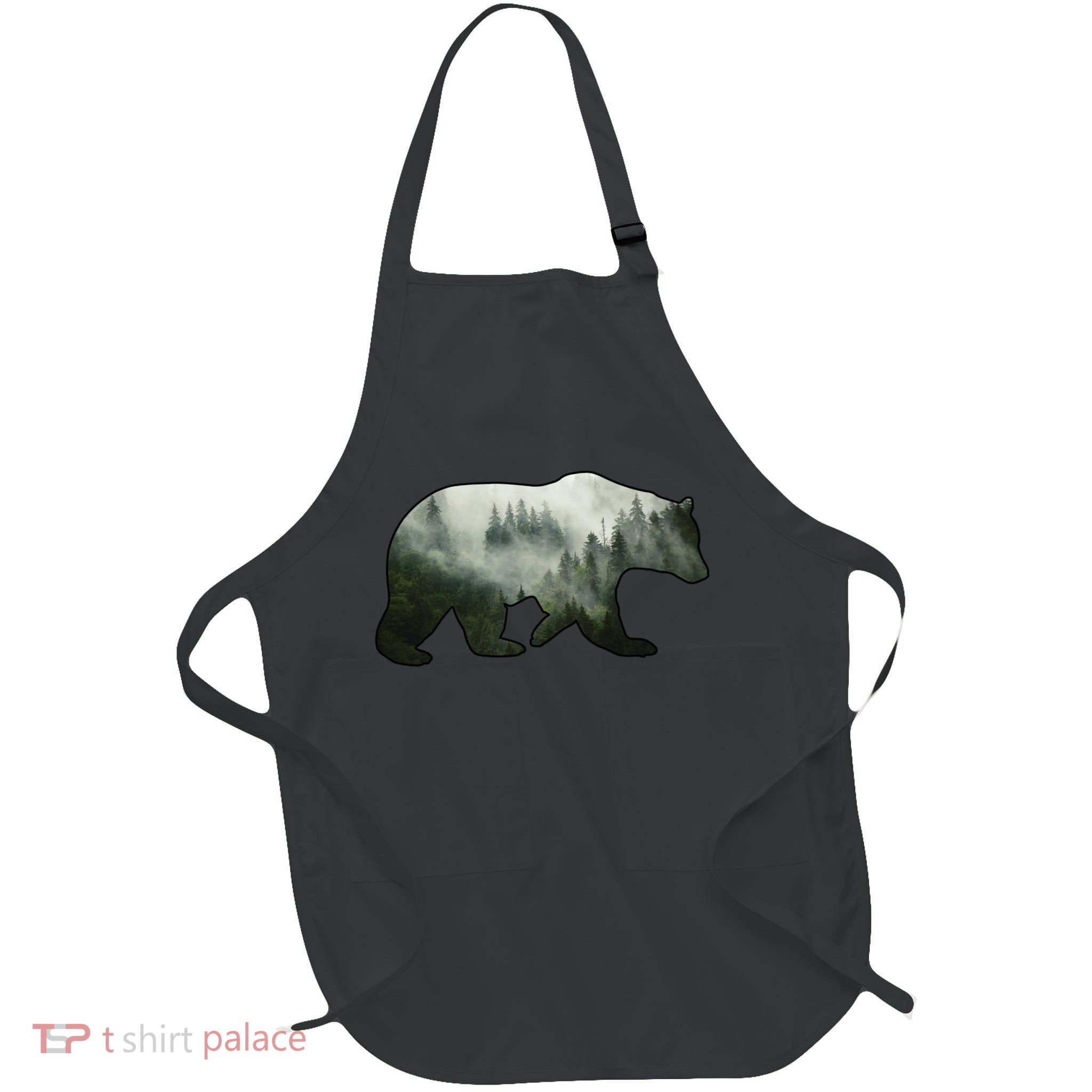 Bear Misty Forest Wilderness Full-Length Apron With Pockets