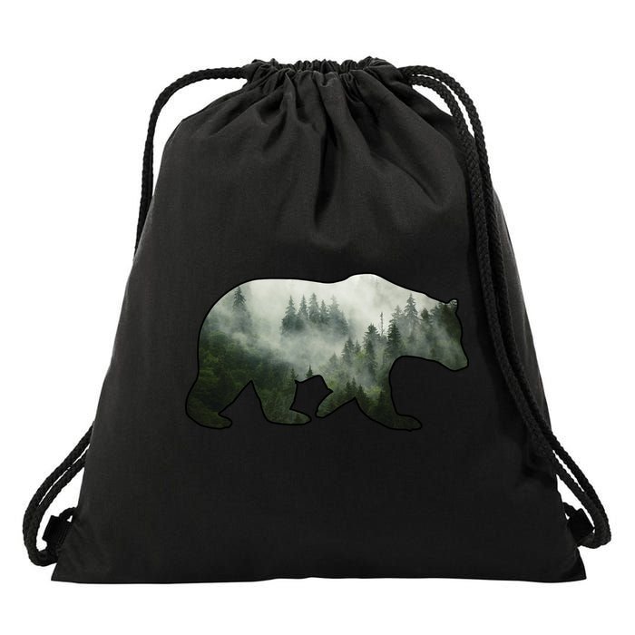 Bear Misty Forest Wilderness Drawstring Bag