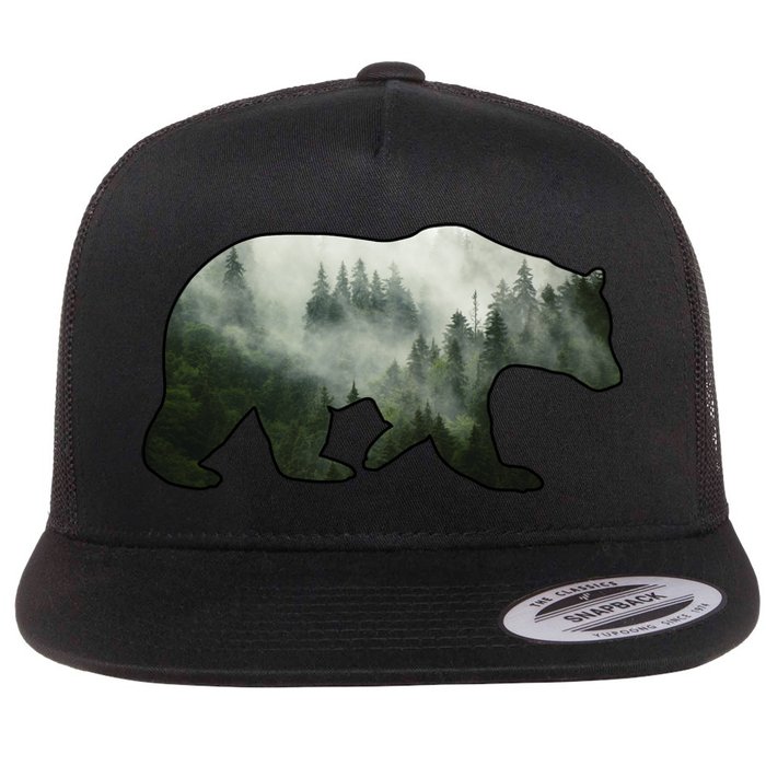 Bear Misty Forest Wilderness Flat Bill Trucker Hat