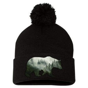 Bear Misty Forest Wilderness Pom Pom 12in Knit Beanie