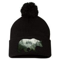 Bear Misty Forest Wilderness Pom Pom 12in Knit Beanie