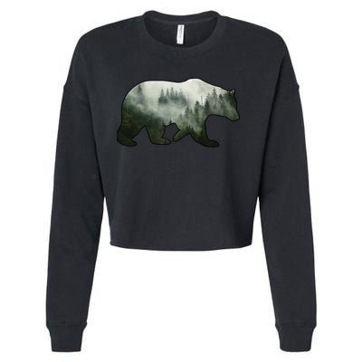 Bear Misty Forest Wilderness Cropped Pullover Crew