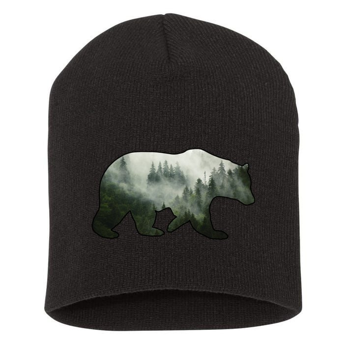 Bear Misty Forest Wilderness Short Acrylic Beanie