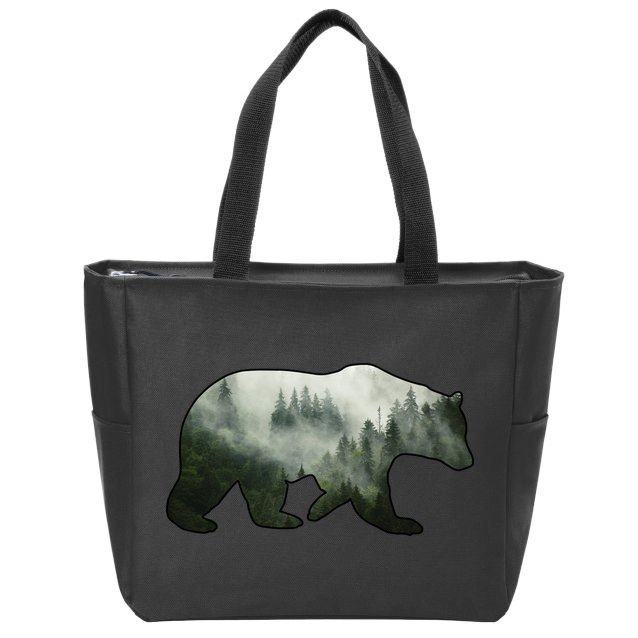 Bear Misty Forest Wilderness Zip Tote Bag