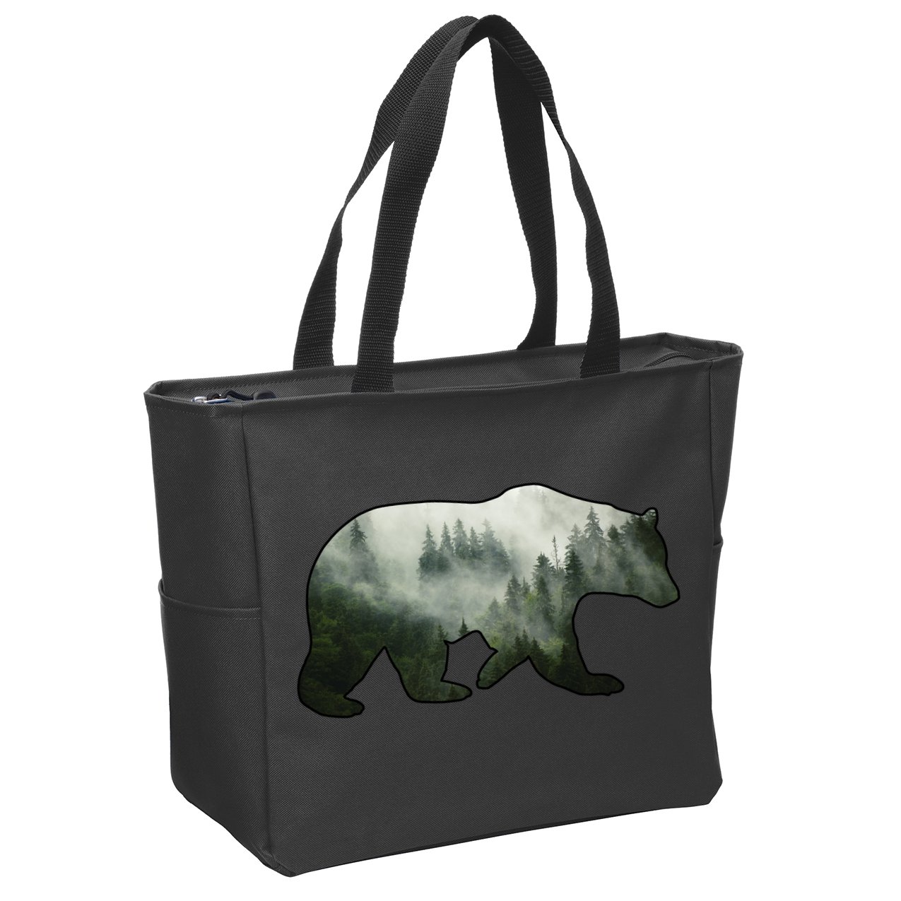 Bear Misty Forest Wilderness Zip Tote Bag