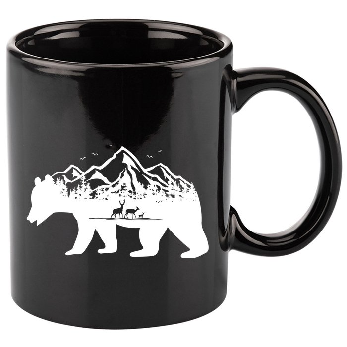 Bear Mountains With Deer Family Nature Fan 11oz C Handle Ceramic Mug