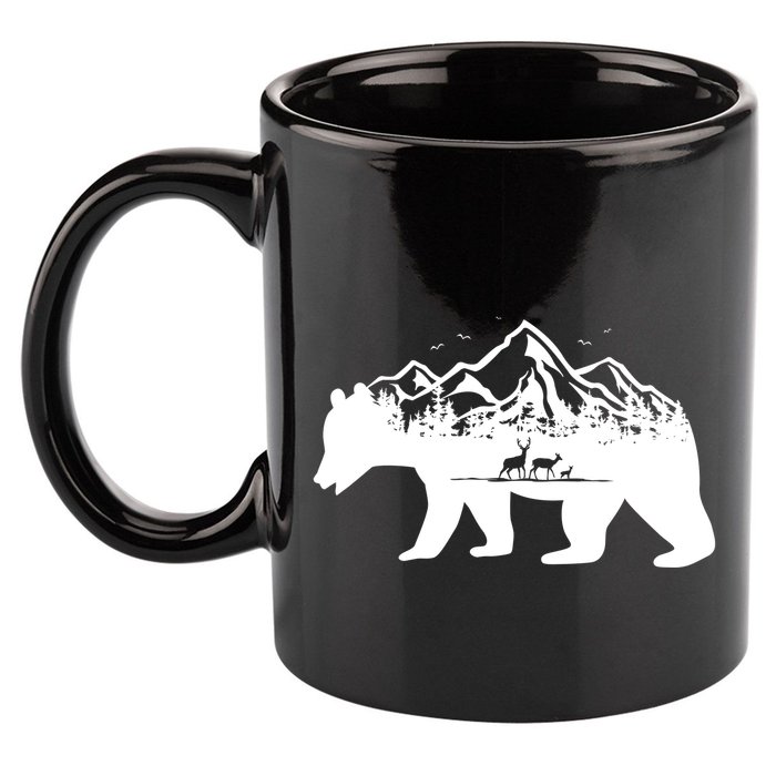 Bear Mountains With Deer Family Nature Fan 11oz C Handle Ceramic Mug