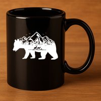 Bear Mountains With Deer Family Nature Fan 11oz C Handle Ceramic Mug