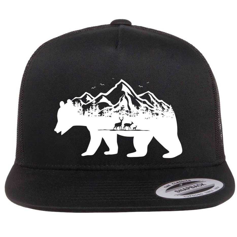 Bear Mountains With Deer Family Nature Fan Flat Bill Trucker Hat