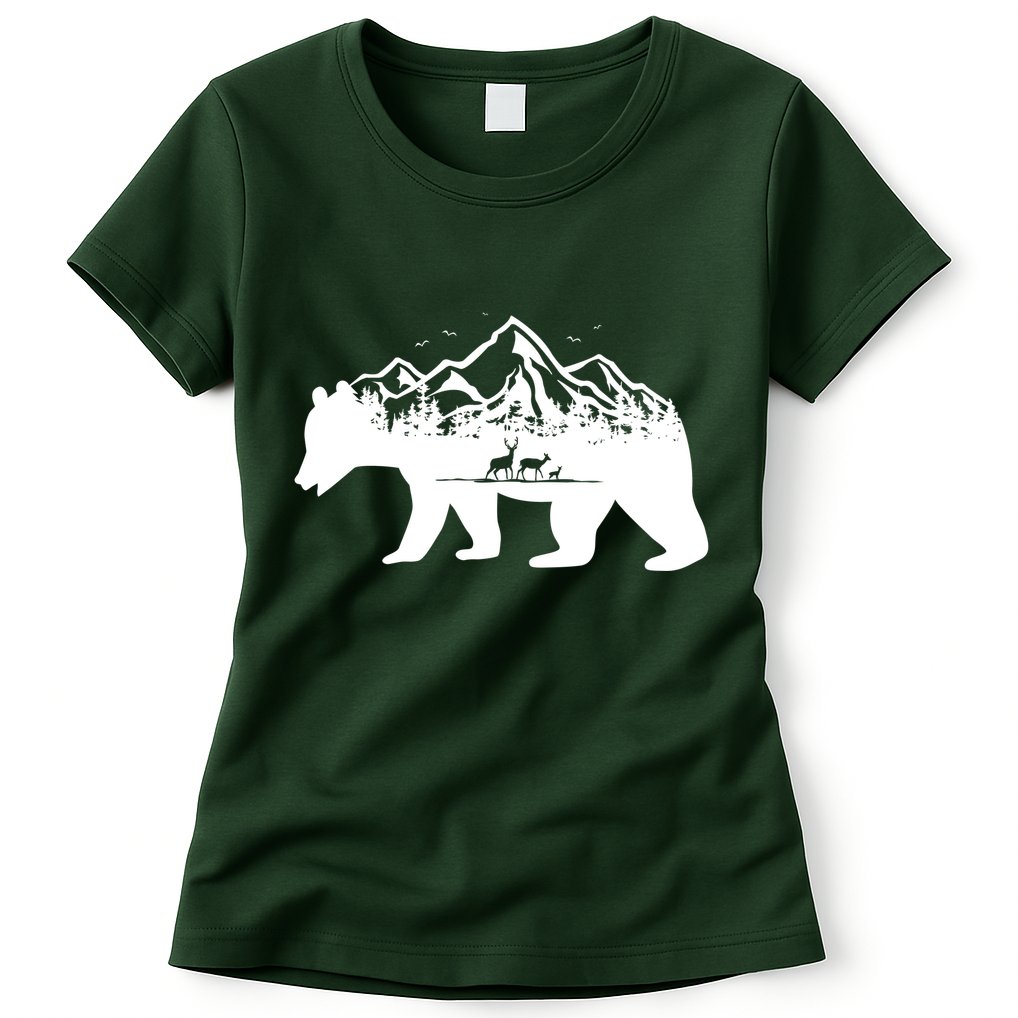 Bear Mountains With Deer Family Nature Fan Womens T-Shirt