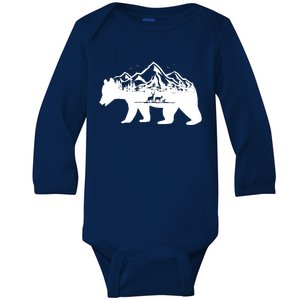 Bear Mountains With Deer Family Nature Fan Baby Long Sleeve Bodysuit