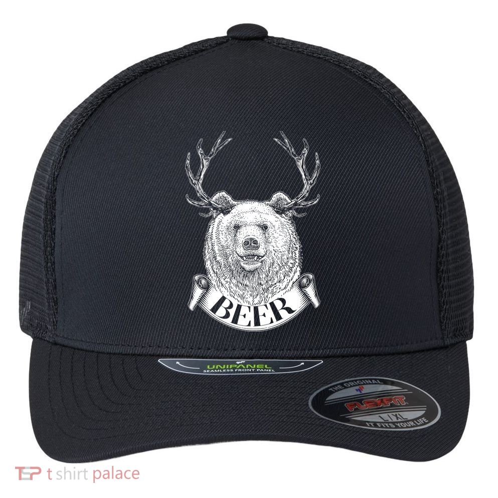 Bear Plus Deer Equals BEER  Flexfit Unipanel Trucker Cap