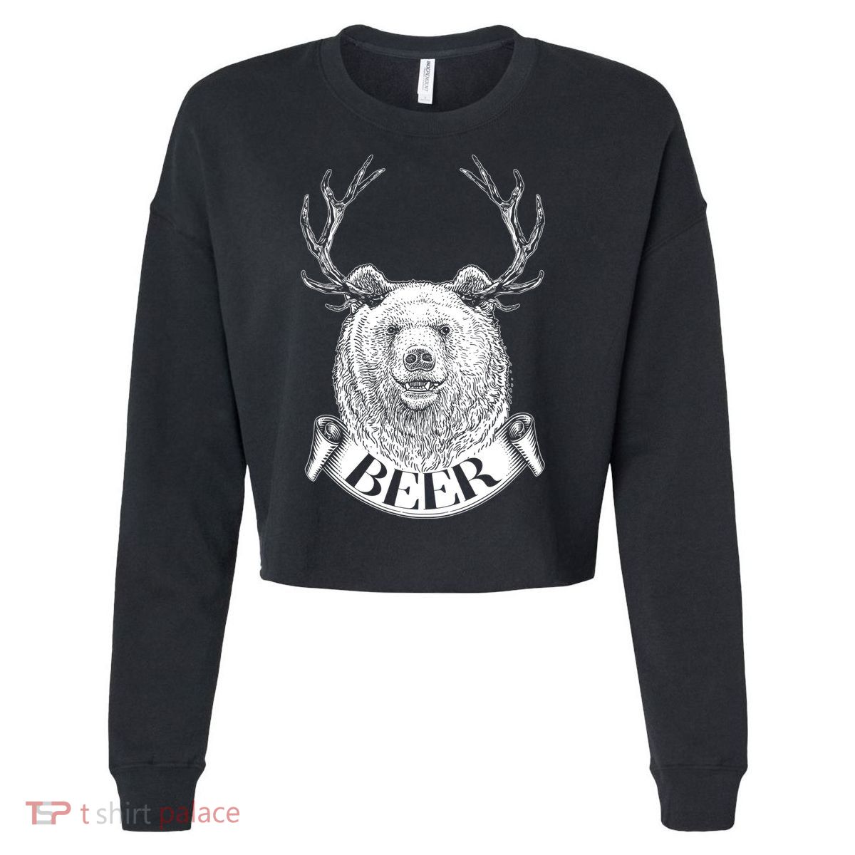 Bear Plus Deer Equals BEER  Cropped Pullover Crew