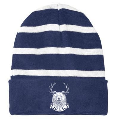 Bear Plus Deer Equals BEER  Striped Beanie with Solid Band