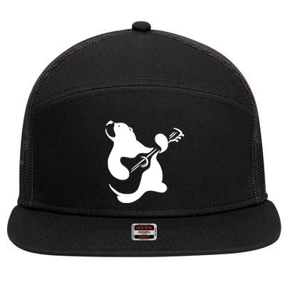 Bear Rocks Playing Guitar 7 Panel Mesh Trucker Snapback Hat