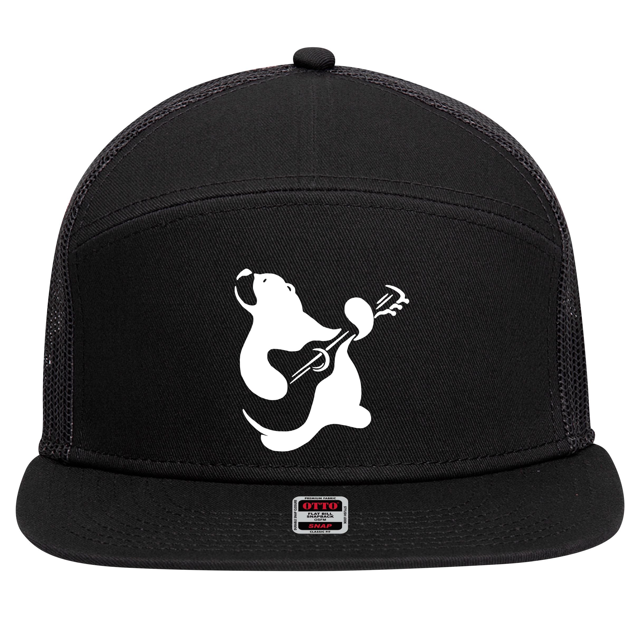 Bear Rocks Playing Guitar 7 Panel Mesh Trucker Snapback Hat