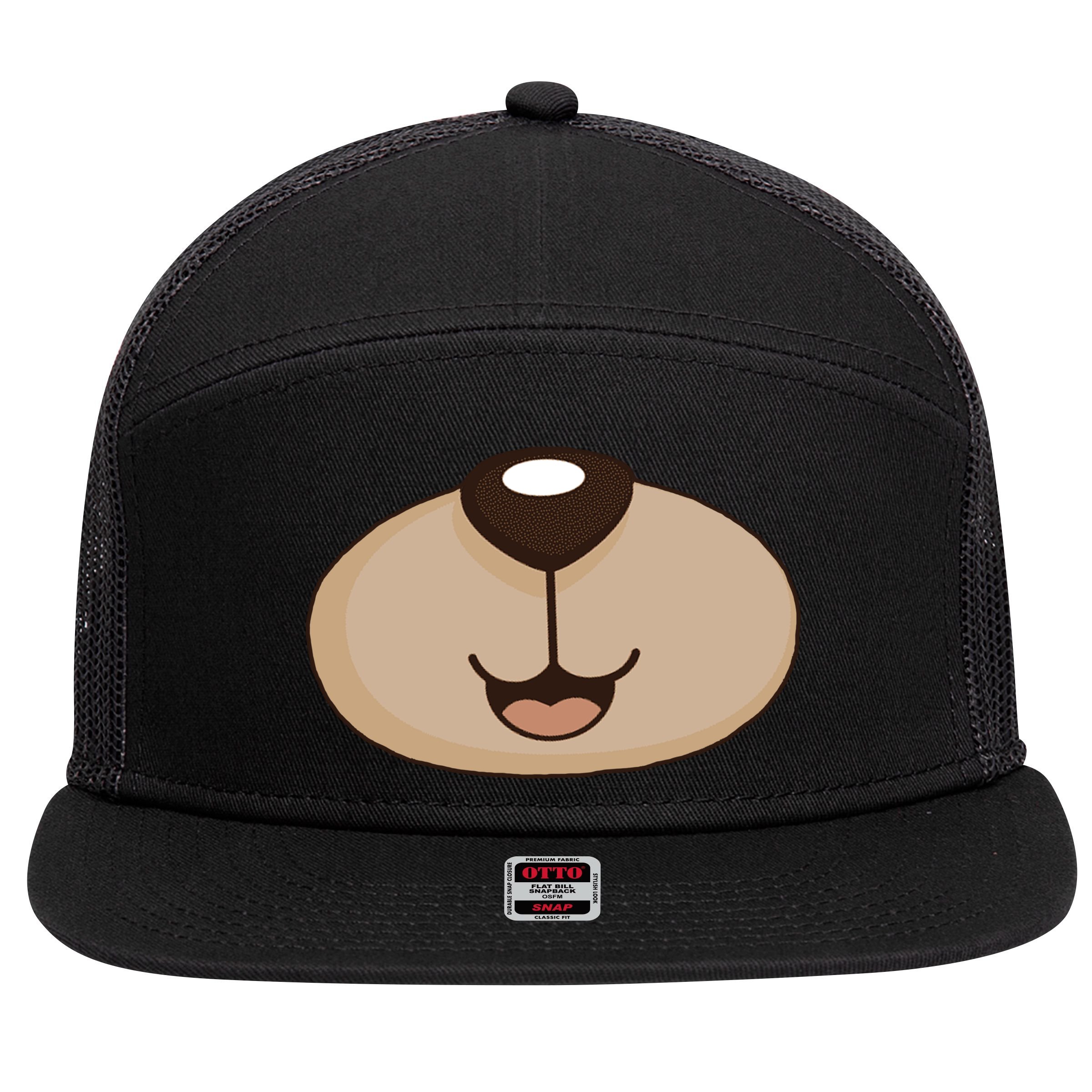 Bear Smiling Face 7 Panel Mesh Trucker Snapback Hat
