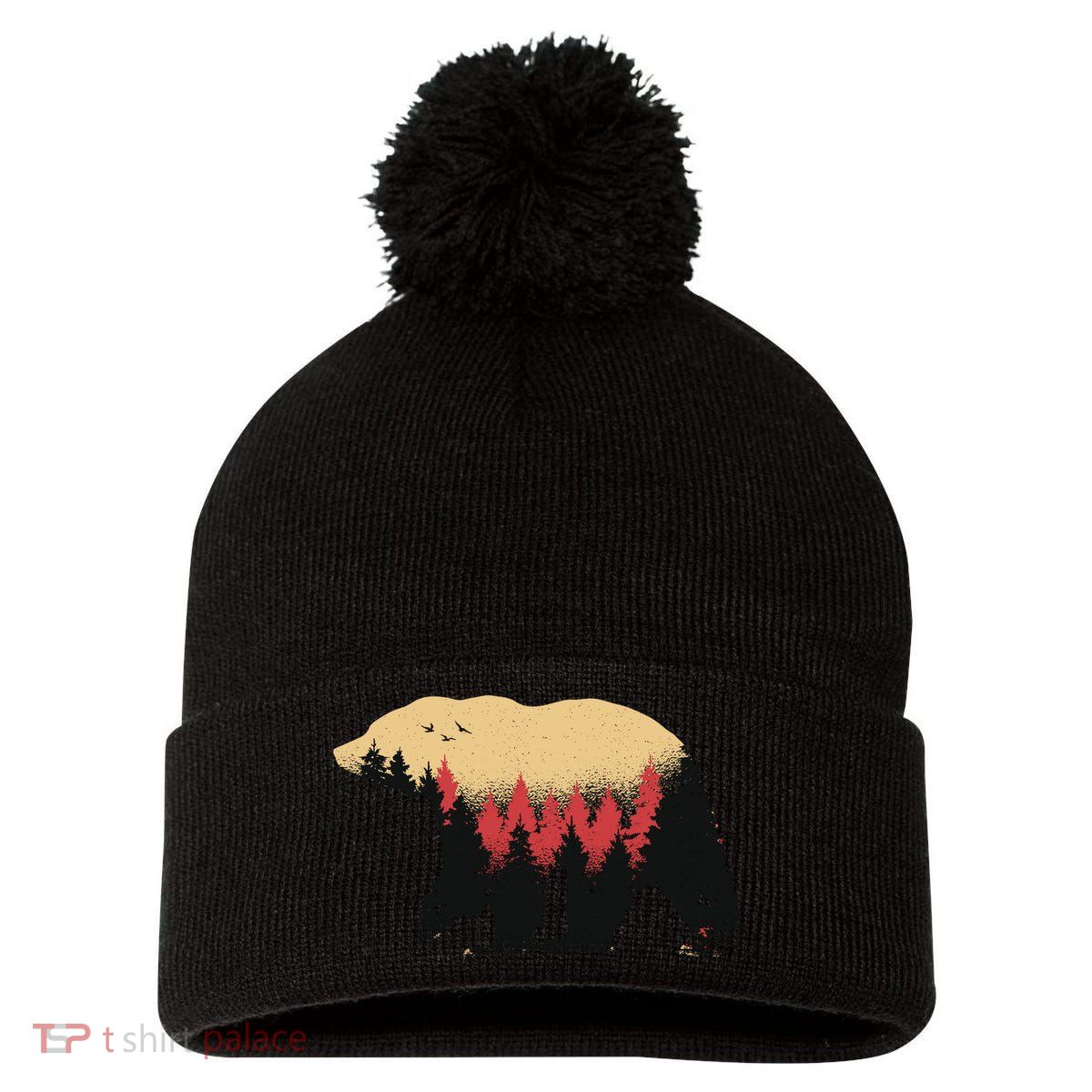Bear Trees Pom Pom 12in Knit Beanie