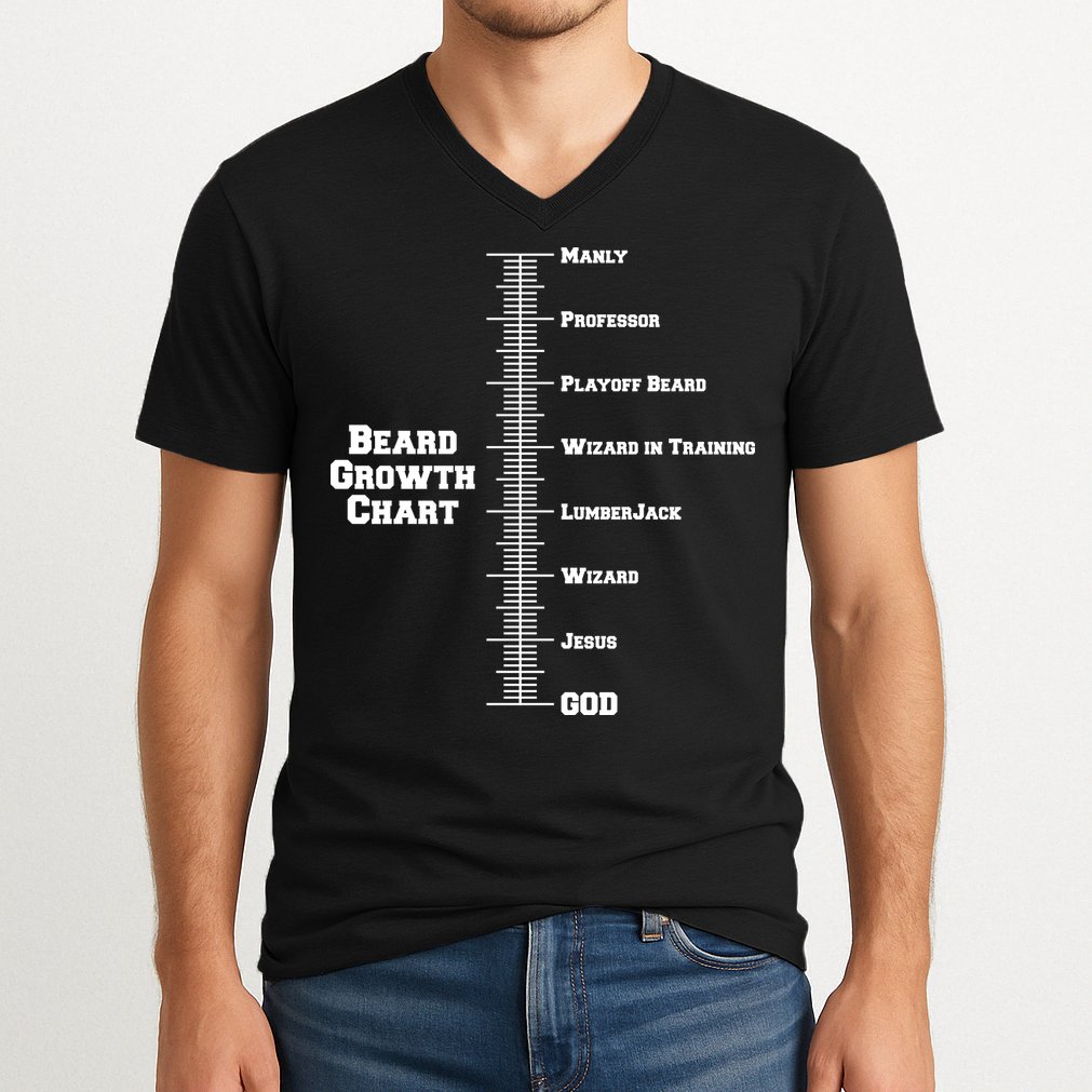 Beard Growth Ruler Funny Man To God Chart V-Neck T-Shirt