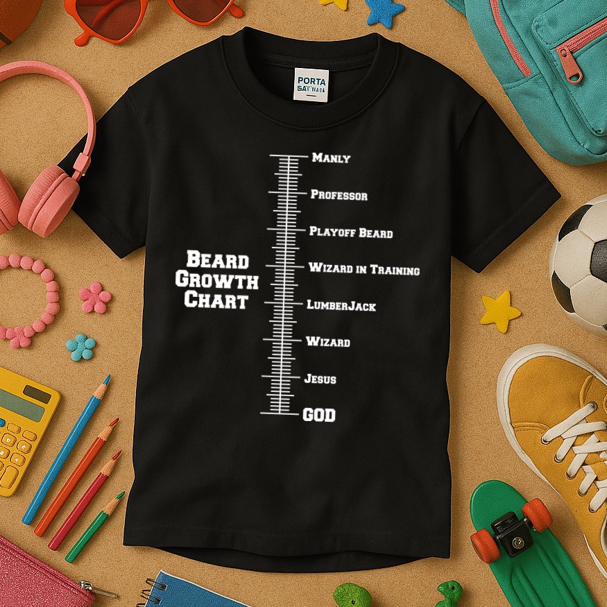 Beard Growth Ruler Funny Man To God Chart Kids T-Shirt