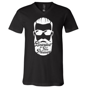 Bearded For Her Pleasure Funny V-Neck T-Shirt