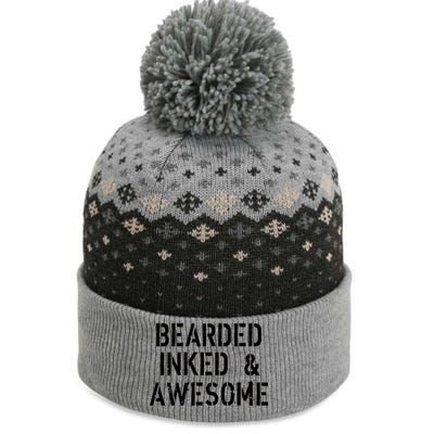 Bearded Inked & Awesome Beard Tattoo Logo The Baniff Cuffed Pom Beanie