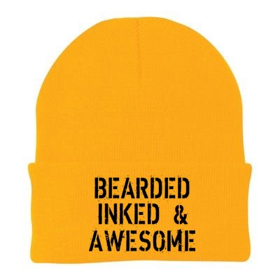 Bearded Inked & Awesome Beard Tattoo Logo Knit Cap Winter Beanie