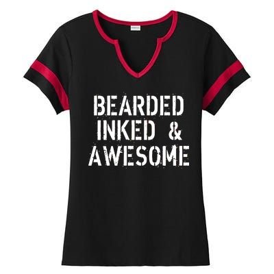 Bearded Inked & Awesome Beard Tattoo Logo Ladies Halftime Notch Neck Tee