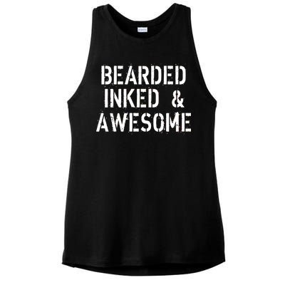 Bearded Inked & Awesome Beard Tattoo Logo Ladies PosiCharge Tri-Blend Wicking Tank