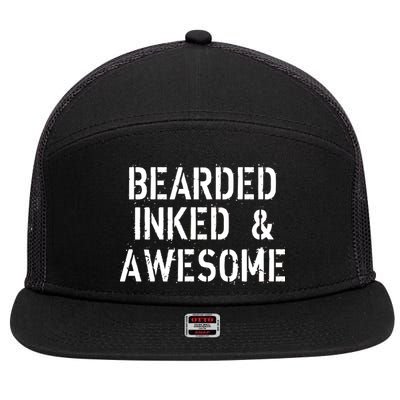 Bearded Inked & Awesome Beard Tattoo Logo 7 Panel Mesh Trucker Snapback Hat