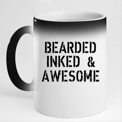 Bearded Inked & Awesome Beard Tattoo Logo 11oz Black Color Changing Mug