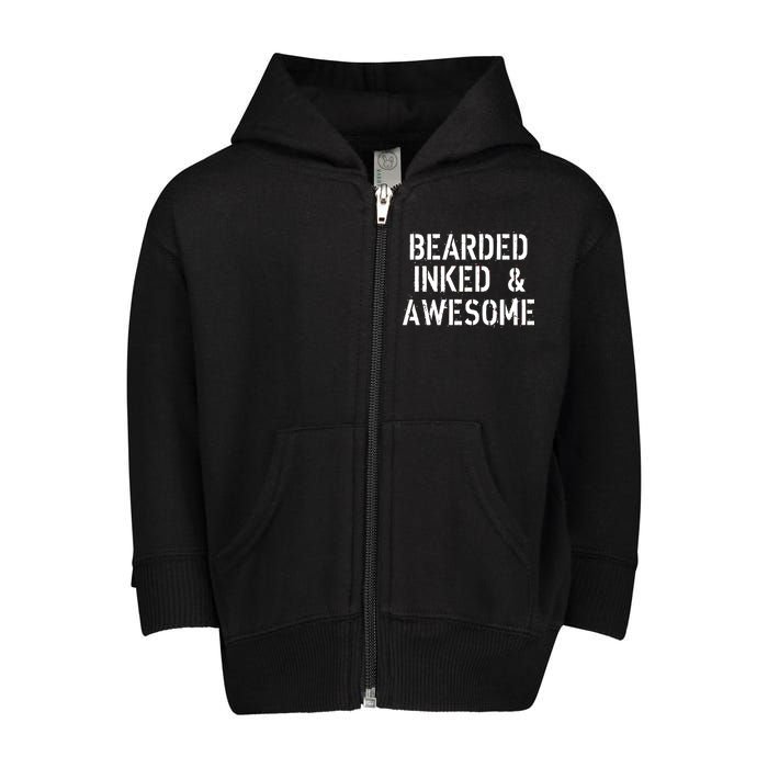 Bearded Inked & Awesome Beard Tattoo Logo Toddler Zip Fleece Hoodie