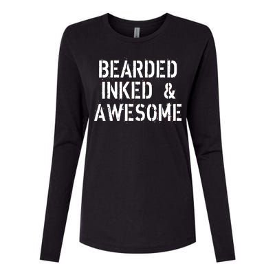 Bearded Inked & Awesome Beard Tattoo Logo Womens Cotton Relaxed Long Sleeve T-Shirt