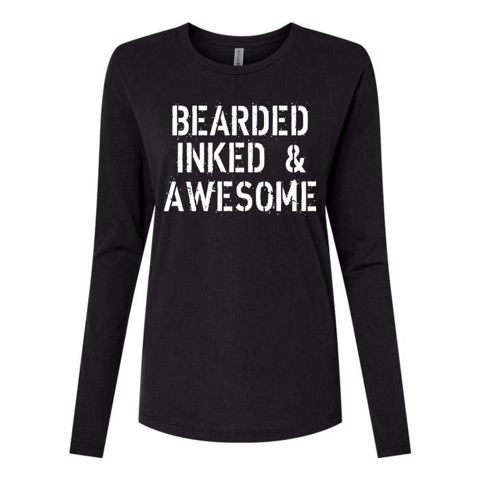 Bearded Inked & Awesome Beard Tattoo Logo Womens Cotton Relaxed Long Sleeve T-Shirt