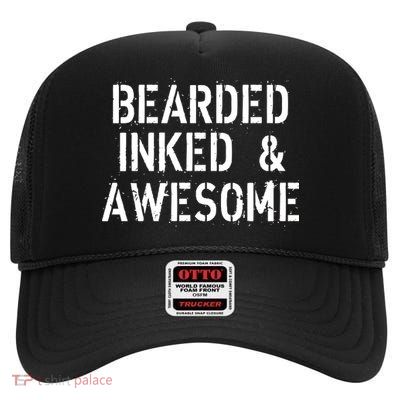 Bearded Inked & Awesome Beard Tattoo Logo High Crown Mesh Back Trucker Hat