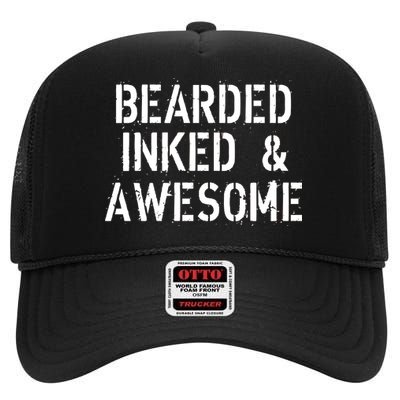 Bearded Inked & Awesome Beard Tattoo Logo High Crown Mesh Back Trucker Hat