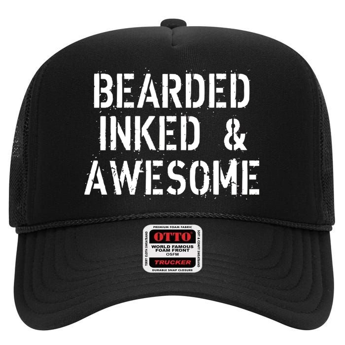 Bearded Inked & Awesome Beard Tattoo Logo High Crown Mesh Back Trucker Hat