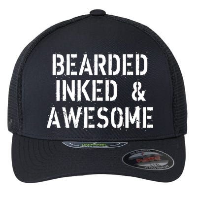 Bearded Inked & Awesome Beard Tattoo Logo Flexfit Unipanel Trucker Cap