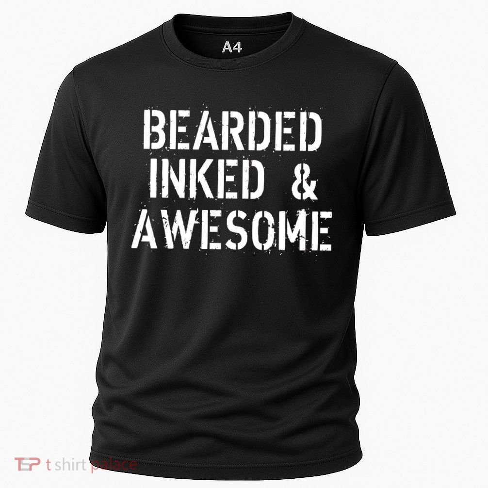 Bearded Inked & Awesome Beard Tattoo Logo Performance Shirt