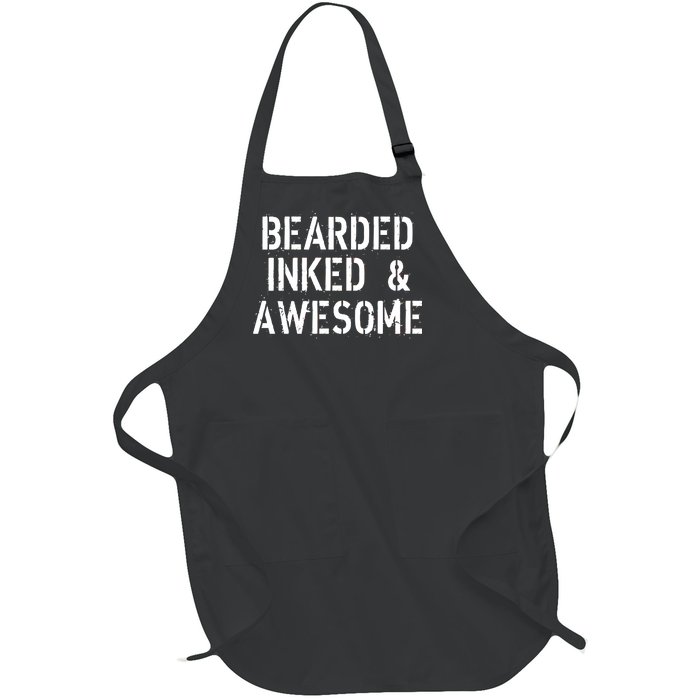 Bearded Inked & Awesome Beard Tattoo Logo Full-Length Apron With Pockets