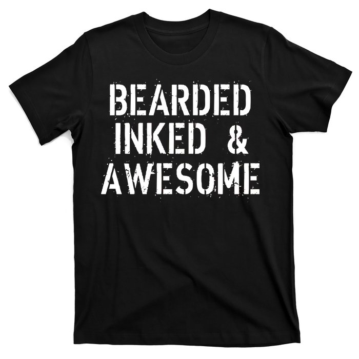 Bearded Inked & Awesome Beard Tattoo Logo T-Shirt