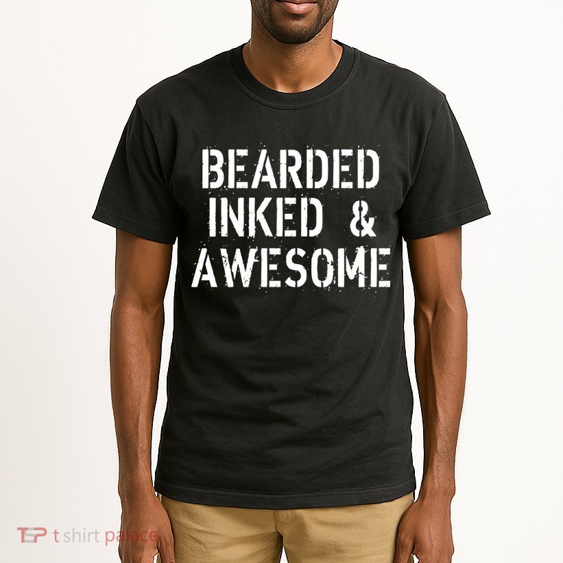 Bearded Inked & Awesome Beard Tattoo Logo Tall T-Shirt