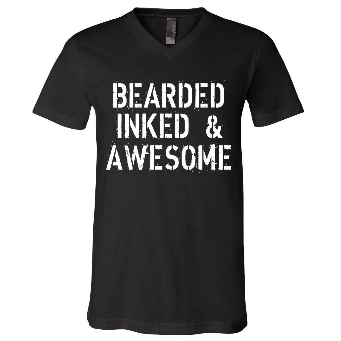 Bearded Inked & Awesome Beard Tattoo Logo V-Neck T-Shirt