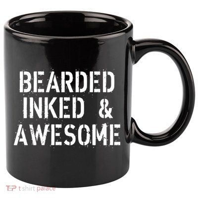 Bearded Inked & Awesome Beard Tattoo Logo 11oz C Handle Ceramic Mug