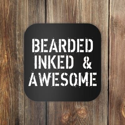 Bearded Inked & Awesome Beard Tattoo Logo Coaster